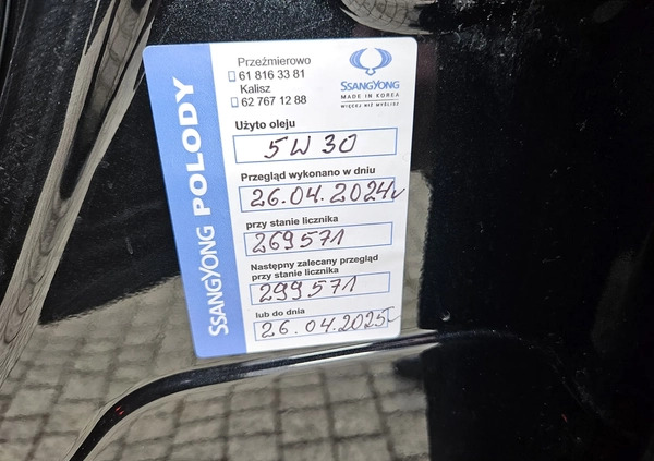 SsangYong REXTON cena 69999 przebieg: 273600, rok produkcji 2018 z Wolsztyn małe 211